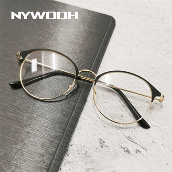 NYWOOH Бизнес Очила от късогледство, За Жени и Мъже, Реколта Метални Кръгли Очила в Полурамке, Очила по Рецепта, Недалновидни Очила -1,0 4,0