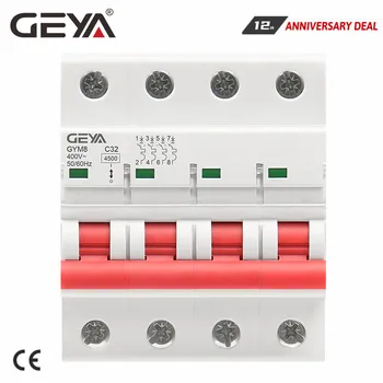 Автоматичен прекъсвач GEYA GYM8 4Pole Mini 6A-63A на Din-шина MCB с индикатор за включване-изключване на