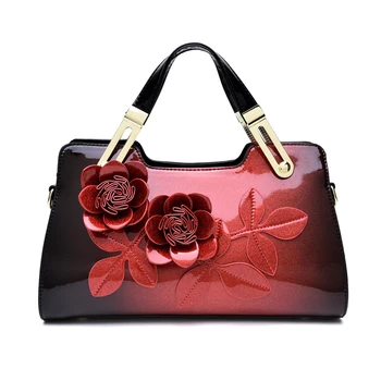 Нова мода тенденция чанта с горната дръжка от лачена кожа, дамски чанти-месинджър, декорация на цветя, кожена чанта на рамото на известната марка