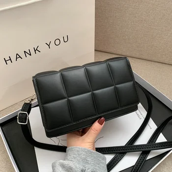 Най-продаваните Дамски Чанти Черно на Цвят В Клетка с Капак, Модни Дамски Чанти от Изкуствена Кожа, Чанти през Рамо за Жени